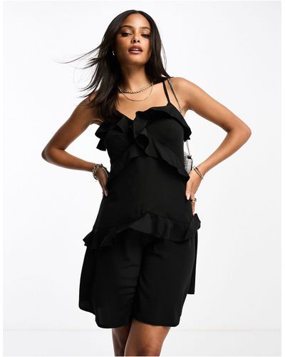 New Look Strappy Ruffle Mini Dress - Black