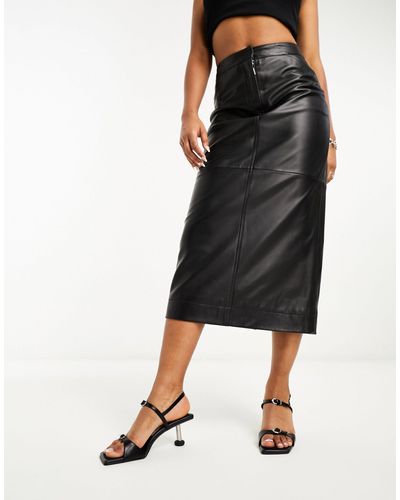 Whistles Leather Midi Skirt - Black
