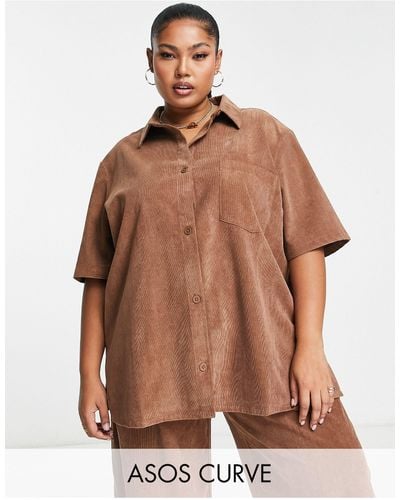ASOS Curve Drapey Shirt Bowling Shirt - Brown