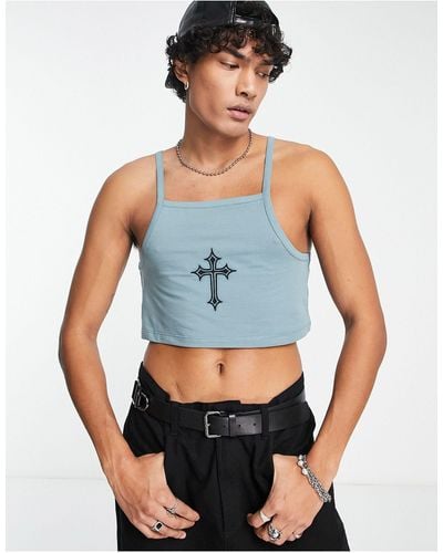 ASOS Cropped Muscle Strappy Vest - Blue