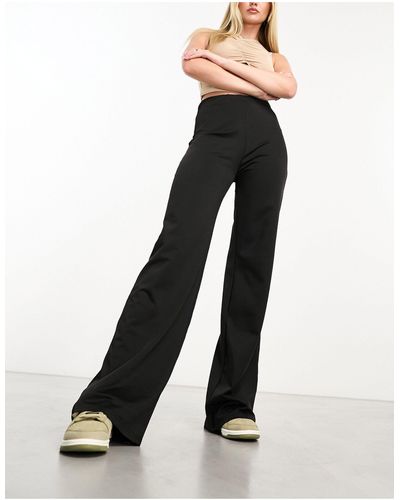Naanaa Double Lined High Waisted Wide Leg Trousers - Black