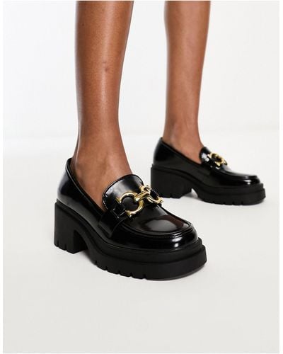 Glamorous Chunky Mid Heeled Loafers With Buckle - Black