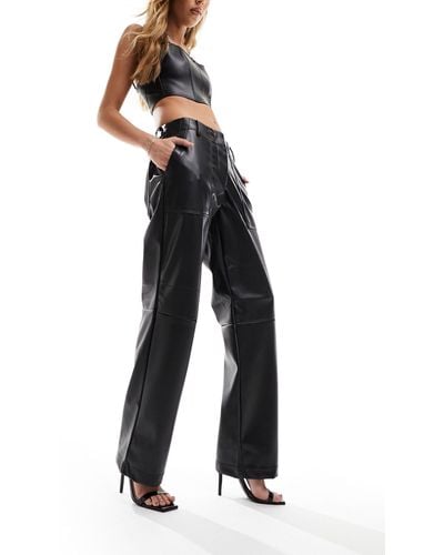 ONLY Faux Leather Straight Leg Trousers - Blue
