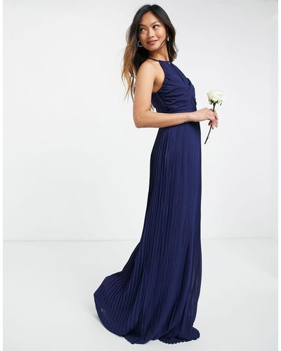 TFNC London Bruidsmeisjes - Maxi-jurk Met Plooien En Overslag - Blauw