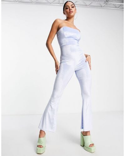 AsYou Velour Bandeau Kickflare Jumpsuit - White