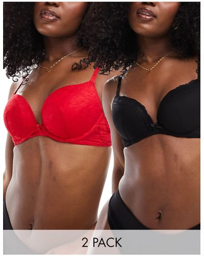New Look 2 Pack Mesh Lace Push Up Bras - Red