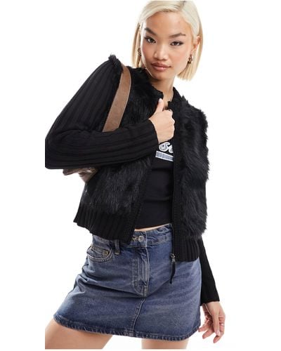 Collusion Knitted Faux Fur Jumper Jacket - Blue