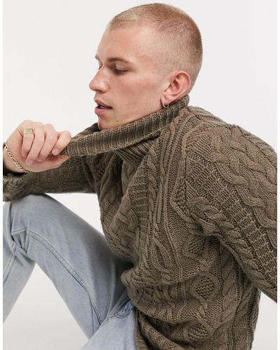 ASOS Heavyweight Cable Knit Rollneck Jumper - Natural