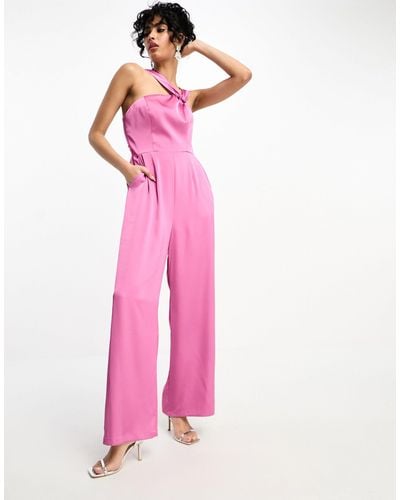 Little Mistress Asymmetrical Wide Leg Jumpsuit - Pink