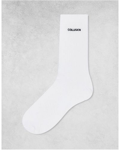 Collusion Unisex - calzini bianchi con logo - Bianco