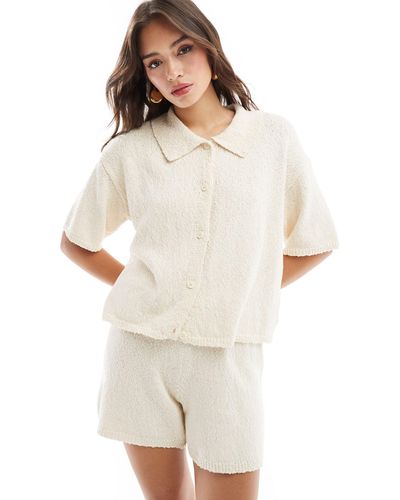 Pieces Knit Button Up Top - White