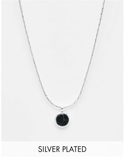 ASOS Plated Necklace With Black Semi Precious Look Pendant - White