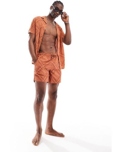 Hunky Trunks Diamond Paisley Print Swim Shorts - Orange
