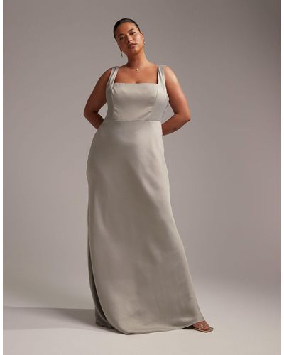 ASOS Asos Design Bridesmaid Curve Satin Square Neck Maxi Dress - White
