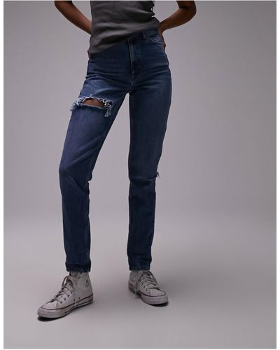 TOPSHOP Mom Jeans With Brixton Rip - Blue