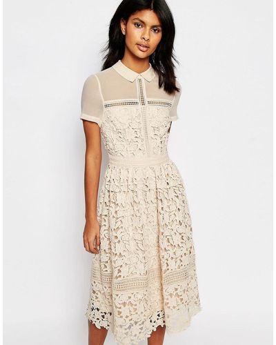 Warehouse Lace Collar Dress - Natural