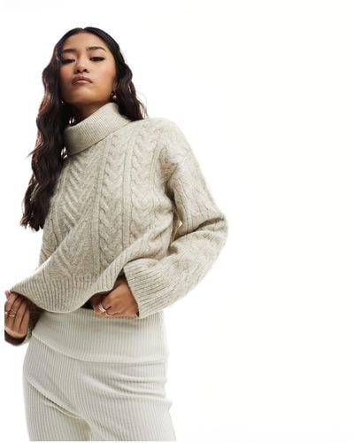 New Look Cable Knit Roll Neck Jumper - Natural