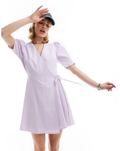 Glamorous Short Sleeve Wrap Mini Dress - Purple