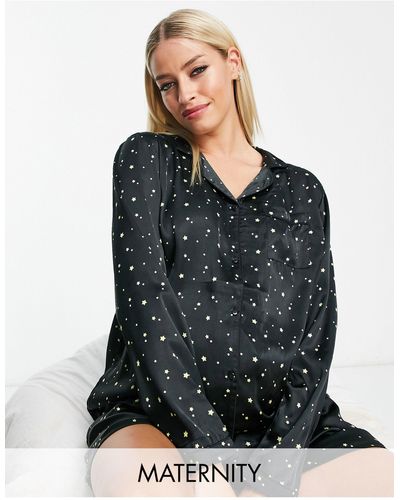 Loungeable Maternity - pyjama boutonné avec short - noir et - Métallisé