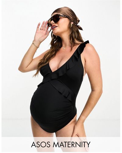 ASOS Maternity - maillot 1 pièce à volants - Noir