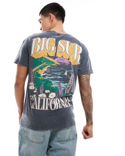 Abercrombie & Fitch Big Sur Back Print Acid Wash Relaxed Fit T-shirt - Blue