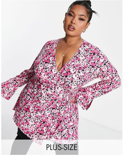 Yours Flute Sleeve Wrap Top - Pink
