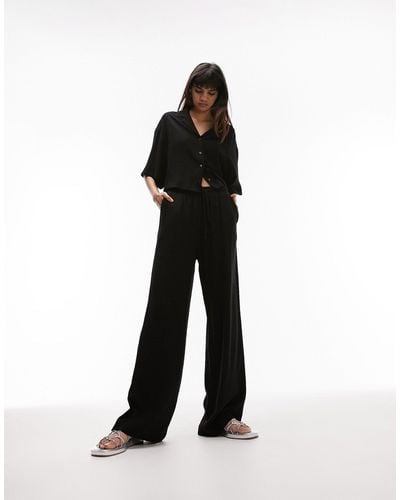 TOPSHOP Co-ord Linen Look Wide Leg Relaxed Trouser - Black