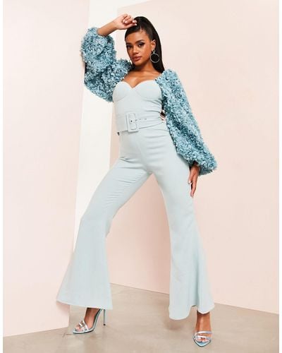 ASOS 3d Floral Sleeve Jumpsuit With Belt - Blue