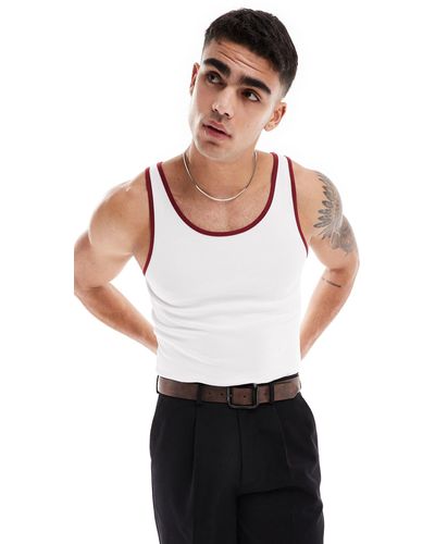 ASOS Muscle Fit Ribbed Tank Top With Contrast Binding - White