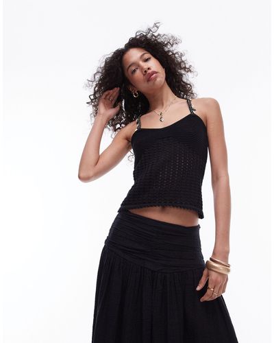 TOPSHOP Knitted Shell Strap Cami Top - Black