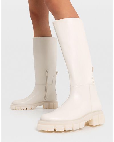Stradivarius Knee Boots With Chunky Sole - White