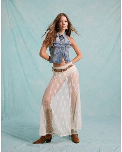 Miss Selfridge Jersey Sheer Lace Godet Maxi Skirt - White
