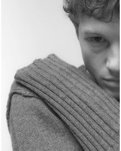 TOPMAN Lambswool Rib Detail Sweater - Gray