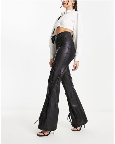 ASOS Leather Look Lace Up Thigh Flare Trouser - White