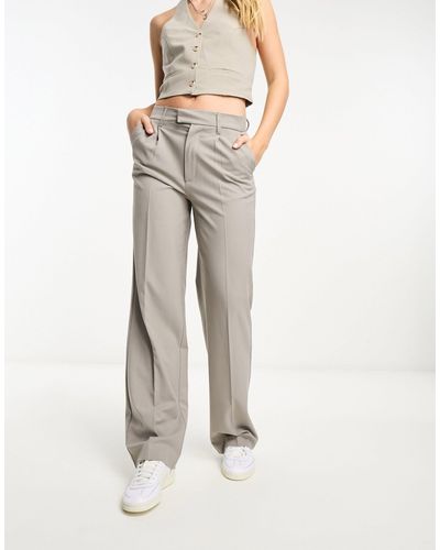 Pull&Bear High Waisted Tailored Pants - Natural