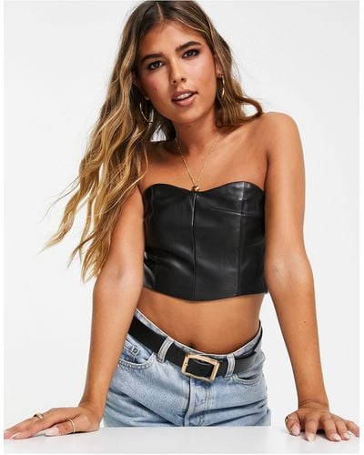 Pull&Bear Faux Leather Corset Top Co-ord - Black