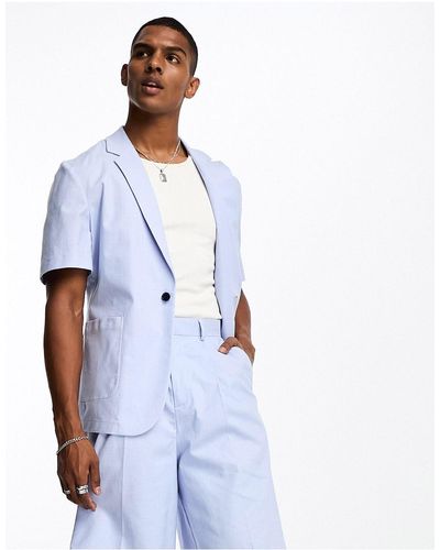 ASOS Slim Short Sleeved Linen Mix Suit Jacket - White