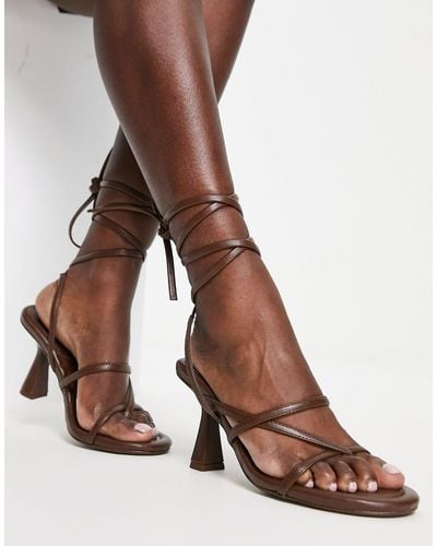 Bershka Wrap Around Detail Heeled Sandal - Brown