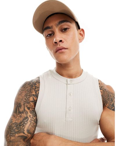 ASOS Muscle Fit Tank Top With Henley Neck - White