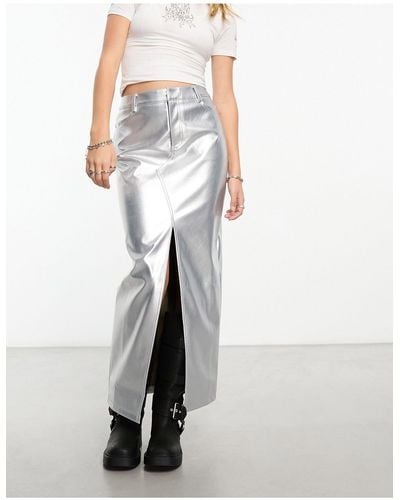 ASOS Faux Leather Maxi Skirt With Front Split - White