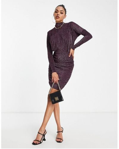 AX Paris High Neck Long Sleeve Pencil Dress - Purple
