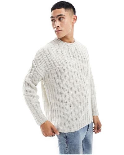 ASOS Open Knit Lightweight Fluffy Rib Jumper - White