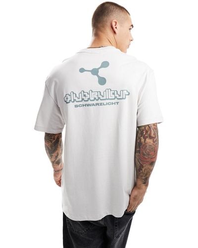 Bershka T-shirt squadrata grigia stampata - Bianco