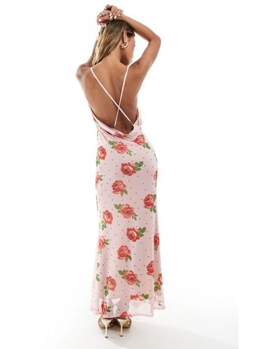 ASOS Robe caraco longue à pois avec imprimé roses - rose - Blanc