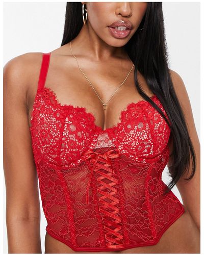 ASOS Fuller Bust Beaux Lace Up Lace Corset - Red