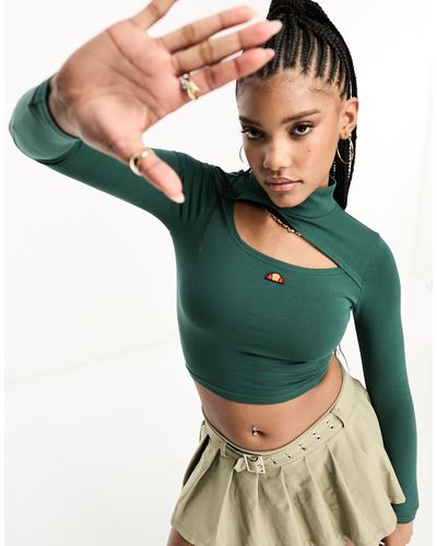 Ellesse Leilah - t-shirt crop top à manches longues - foncé - Vert