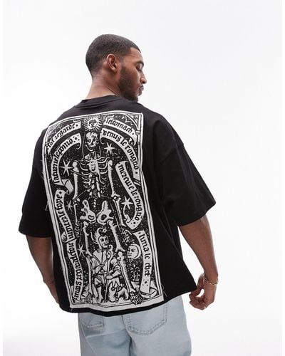 TOPMAN Extreme Oversized Fit T-shirt With Front And Back Zodiac Skeleton Patch - Black
