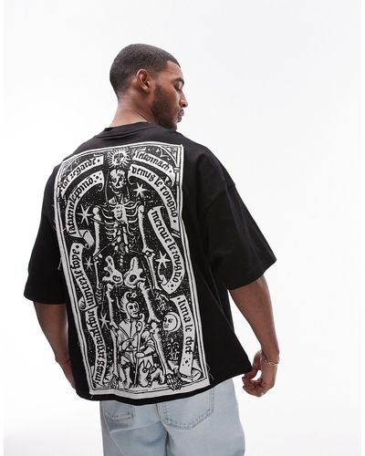 TOPMAN T-shirt ultra oversize avec écusson squelette zodiaque devant et au dos - Noir