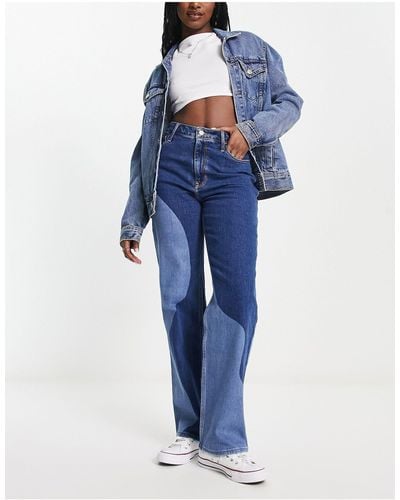 Hollister Dad jeans a vita molto alta con design patchwork lavaggio medio - Blu