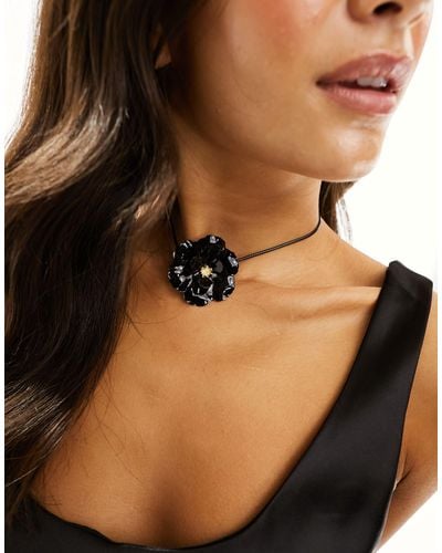 ASOS Choker With Corsage And Cord Detail - Black